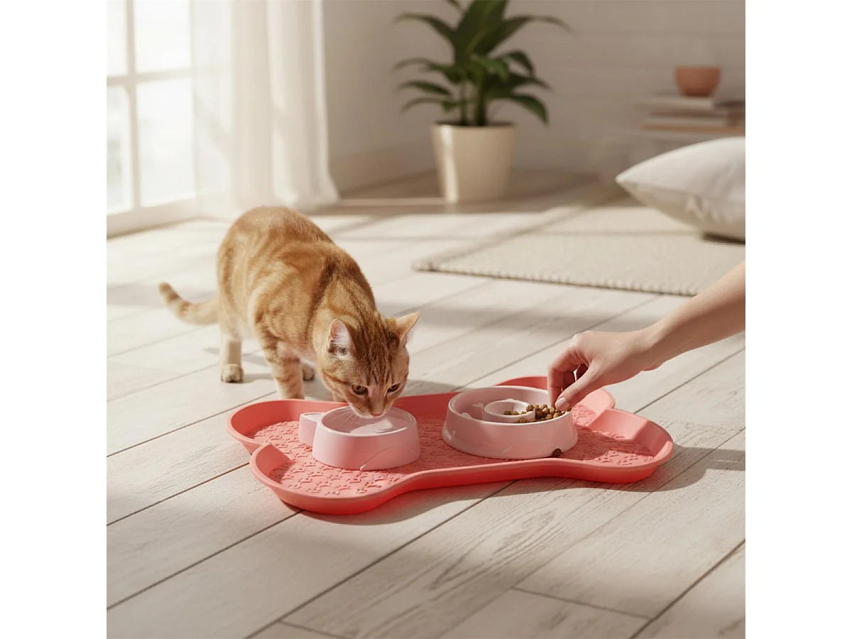 Tapis Antidérapant Gamelle "Os" 58cm Rose