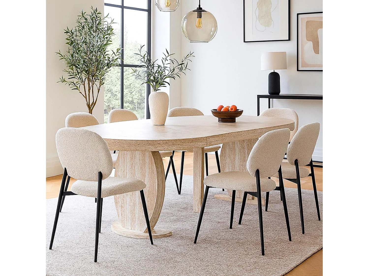 Table ovale extensible L110-260cm Icarios avec pieds design Effet travertin Beige