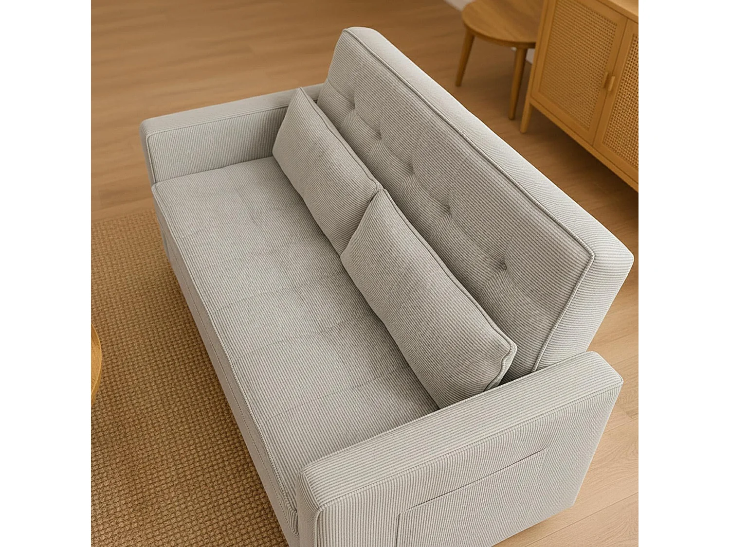 Canapé convertible 2 places Komaria Velours côtelé Taupe clair