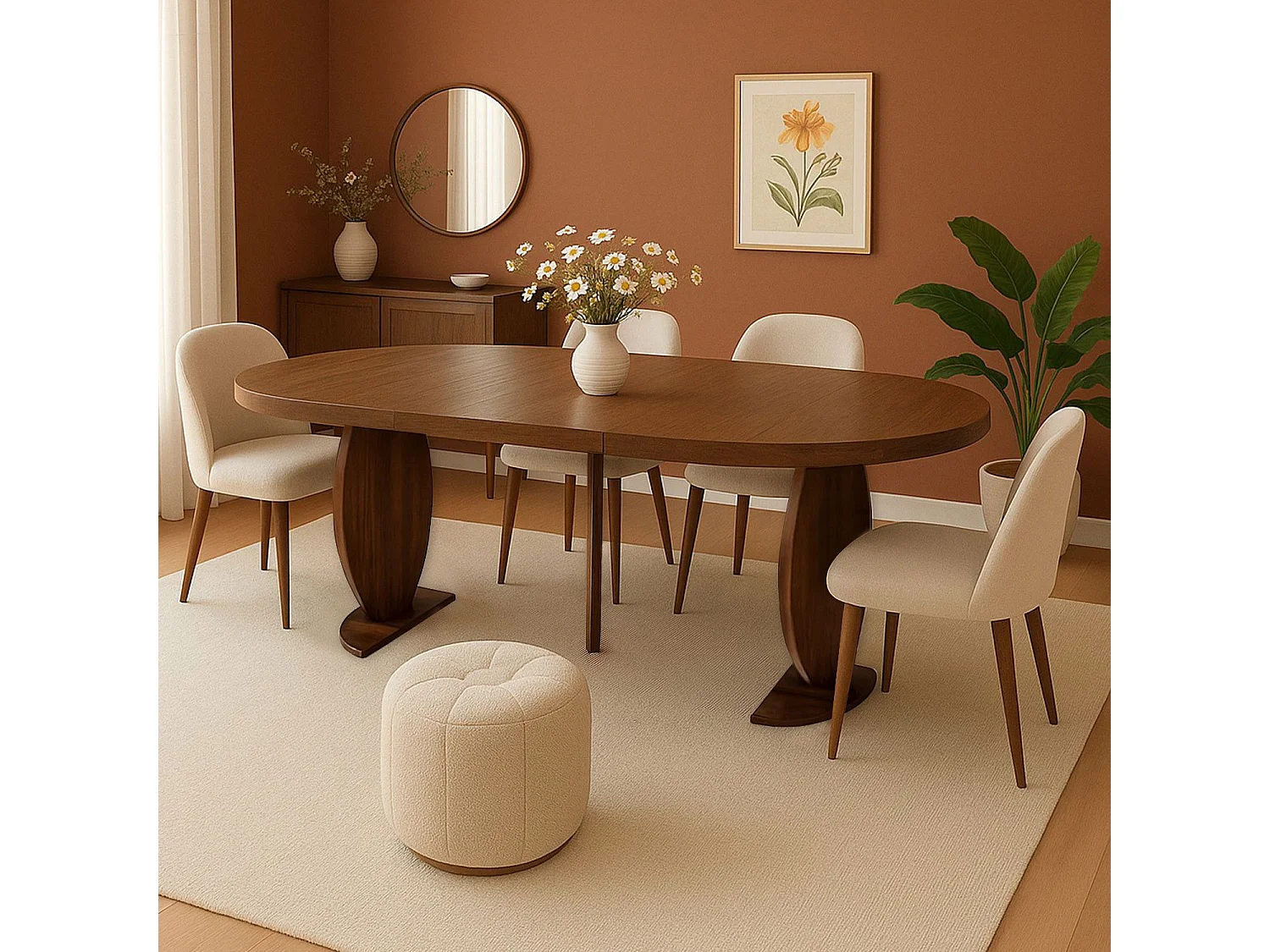 Table ovale extensible L110-260cm Icarios avec pieds design Bois Noyer