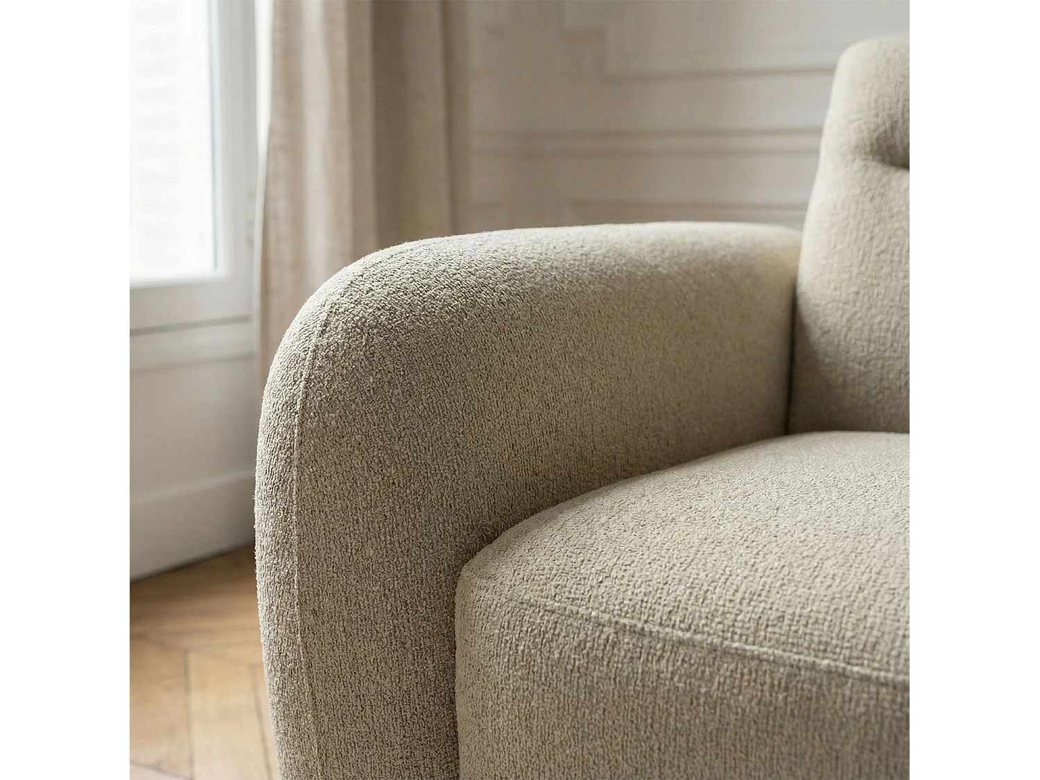 Canapé d'angle convertible avec méridienne arrondie Milord Tissu texturé taupe