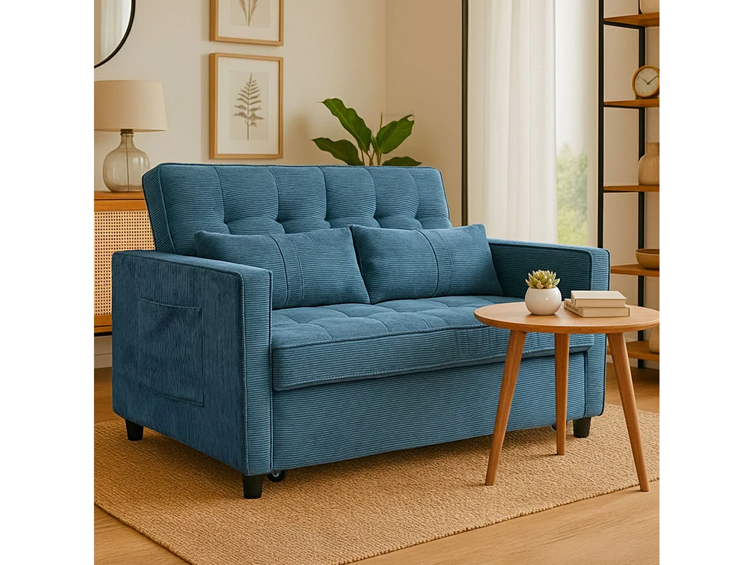 Canapé convertible 2 places Komaria Velours côtelé Bleu