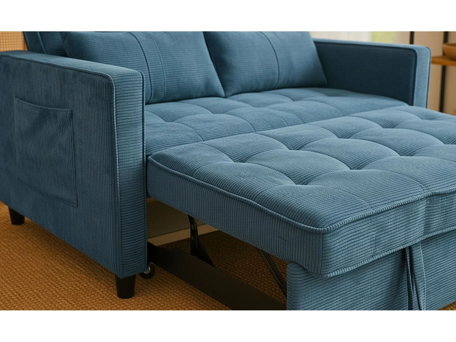 Canapé convertible 2 places Komaria Velours côtelé Bleu