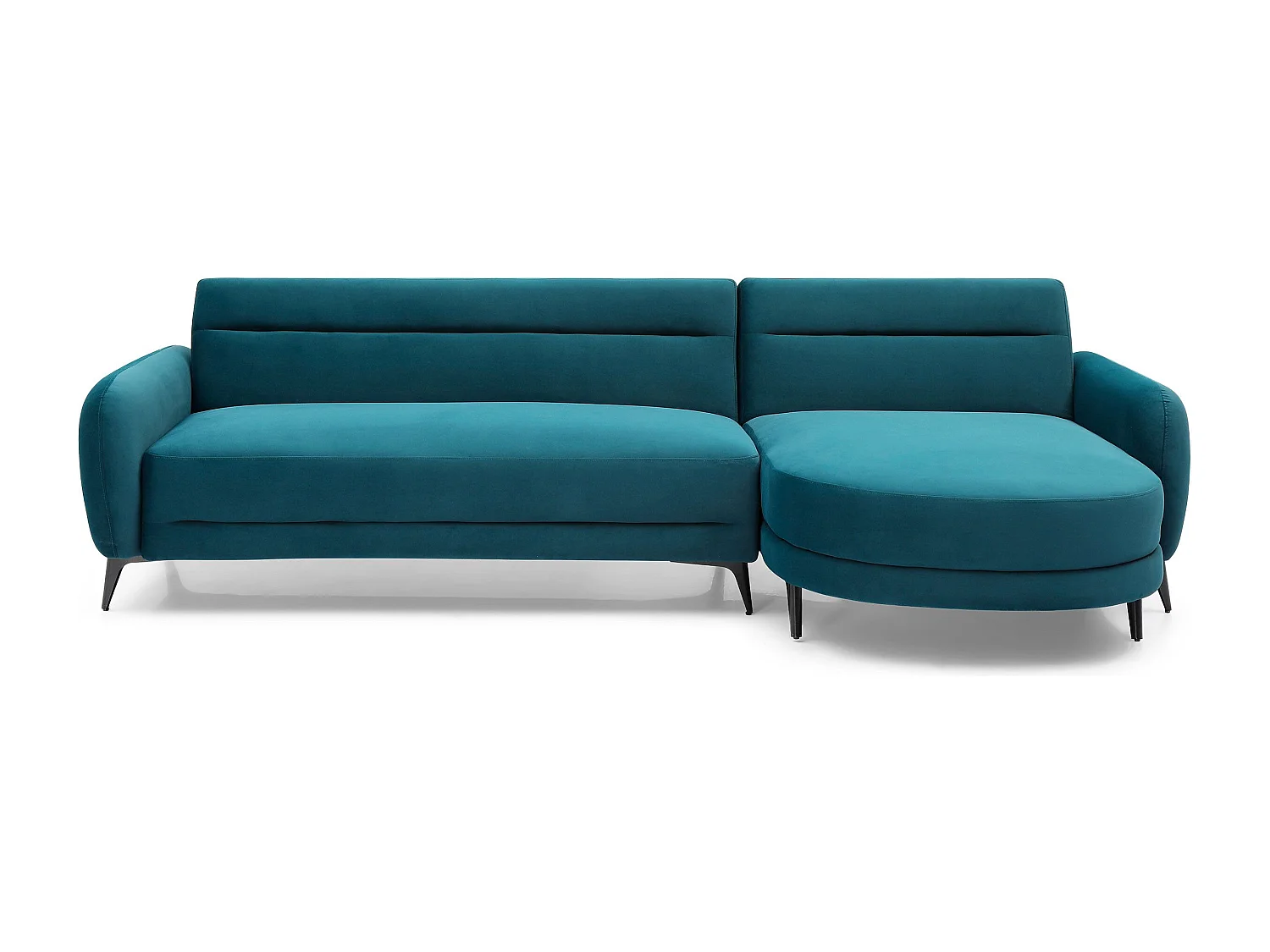 Canapé d'angle convertible avec méridienne arrondie Milord Velours Bleu canard