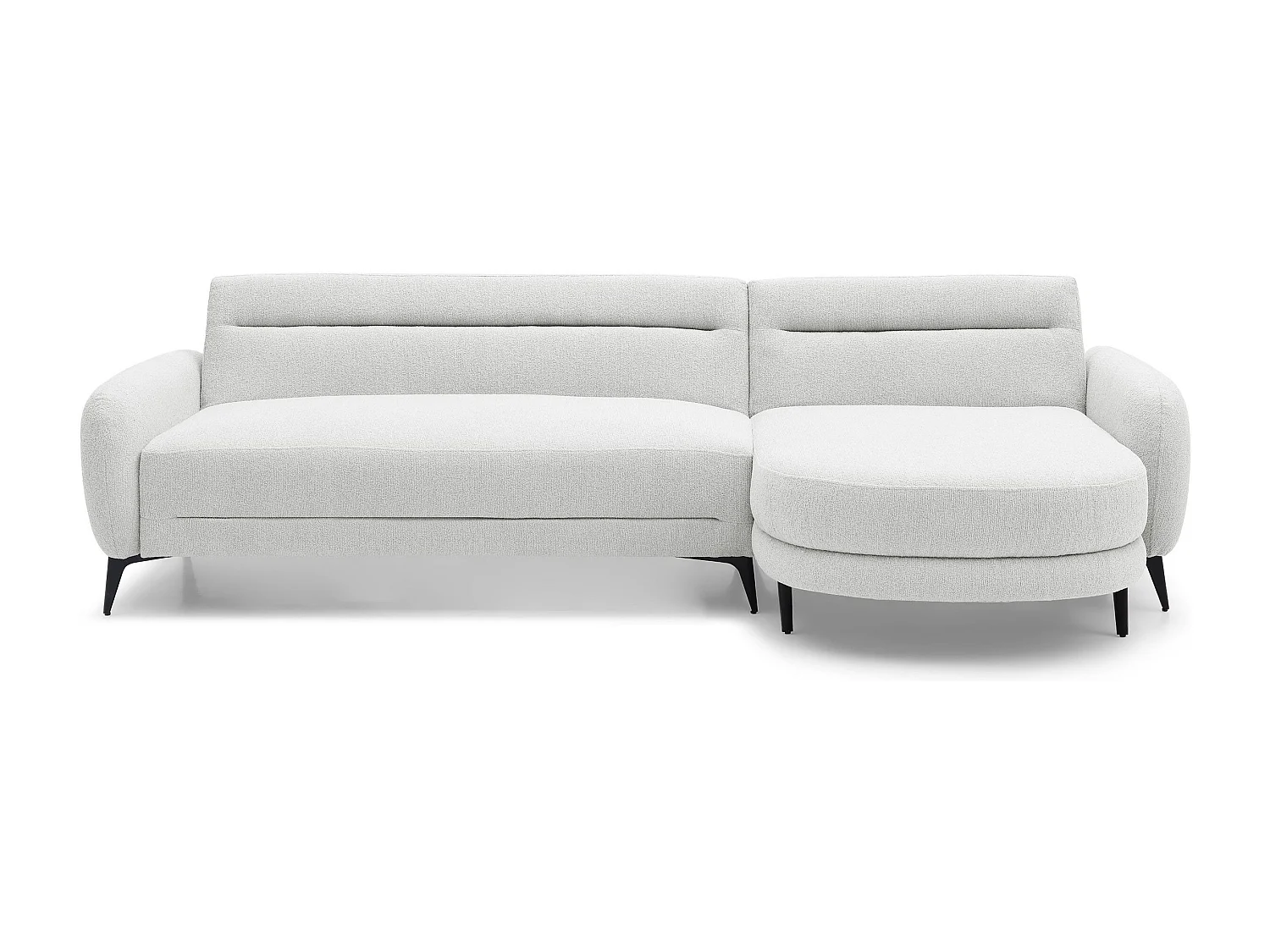 Canapé d'angle convertible avec méridienne arrondie Milord Tissu texturé Crème