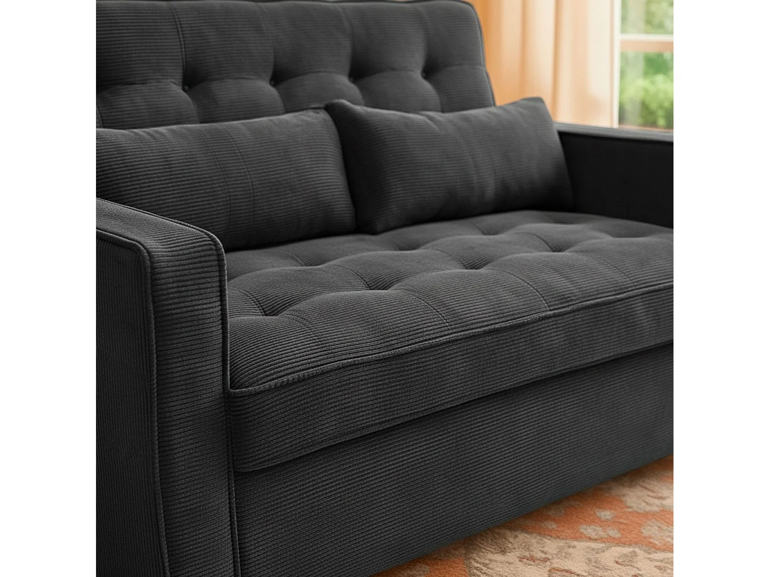 Canapé convertible 2 places Komaria Velours côtelé Noir