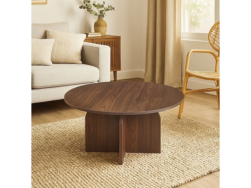 Table basse ronde élégante 80cm Calyptus Bois foncé