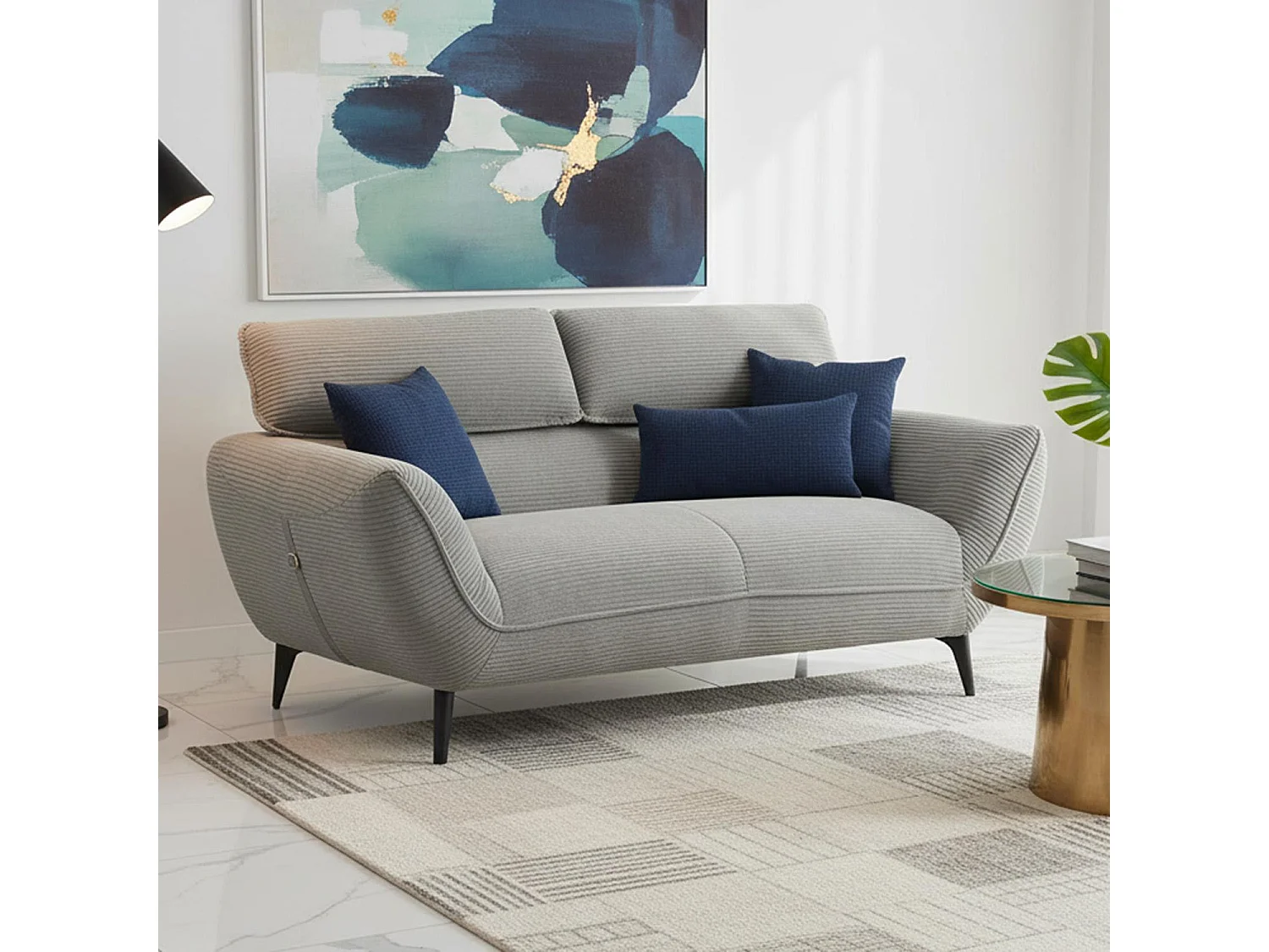 Canapé 2 places moderne avec dossier réglable Ghislain Velours côtelé Gris