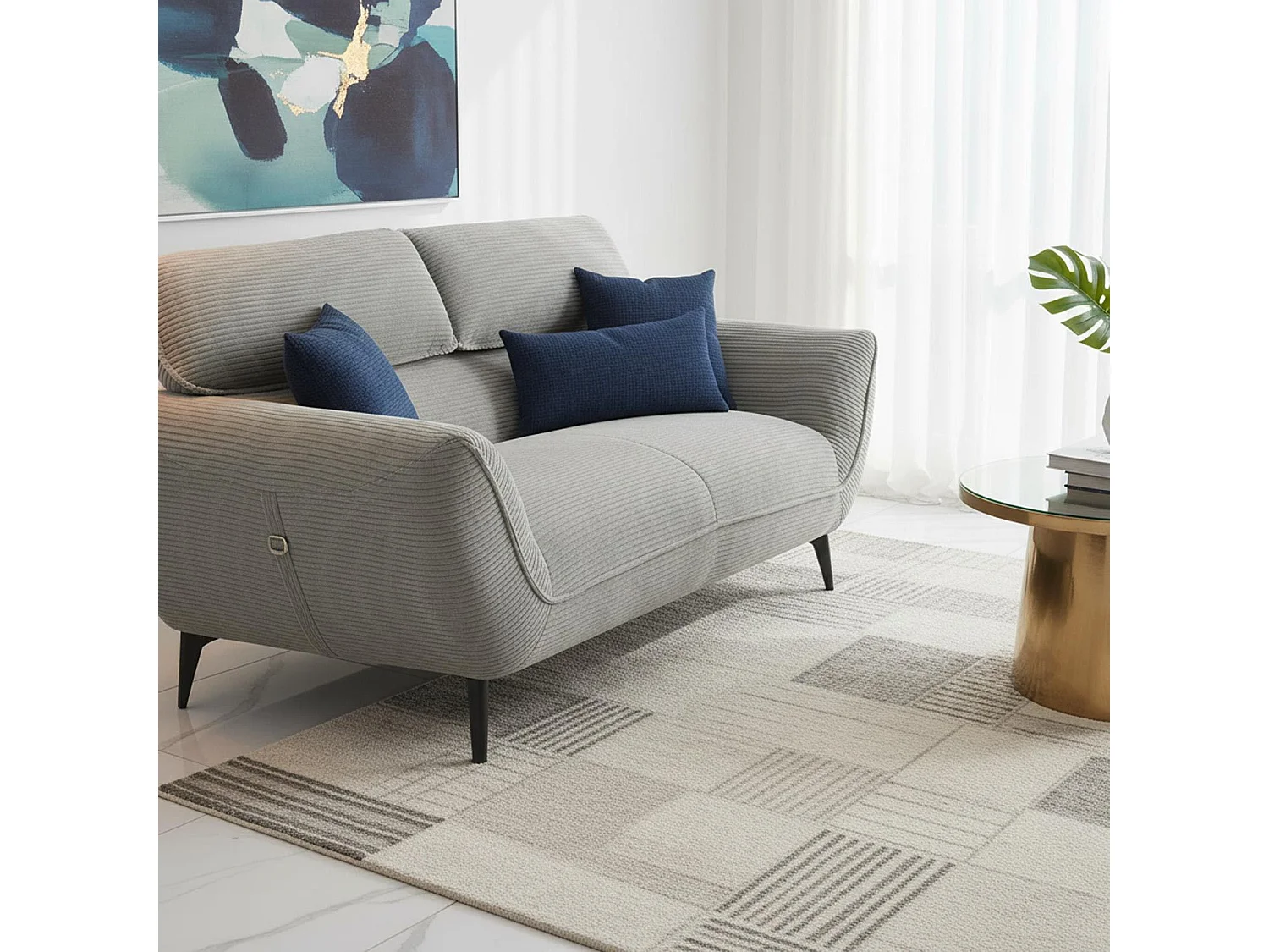 Canapé 2 places moderne avec dossier réglable Ghislain Velours côtelé Gris