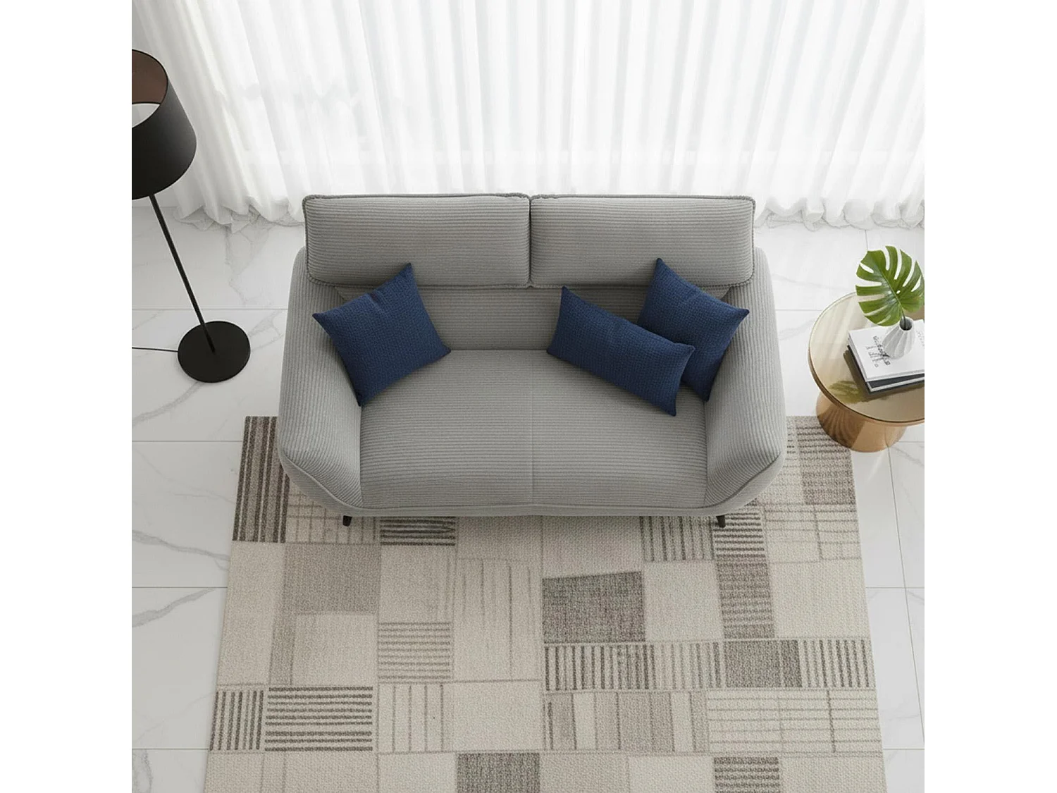 Canapé 2 places moderne avec dossier réglable Ghislain Velours côtelé Gris