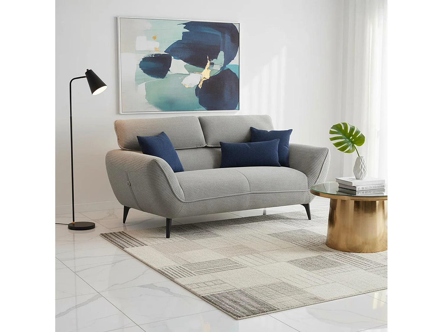 Canapé 2 places moderne avec dossier réglable Ghislain Velours côtelé Gris