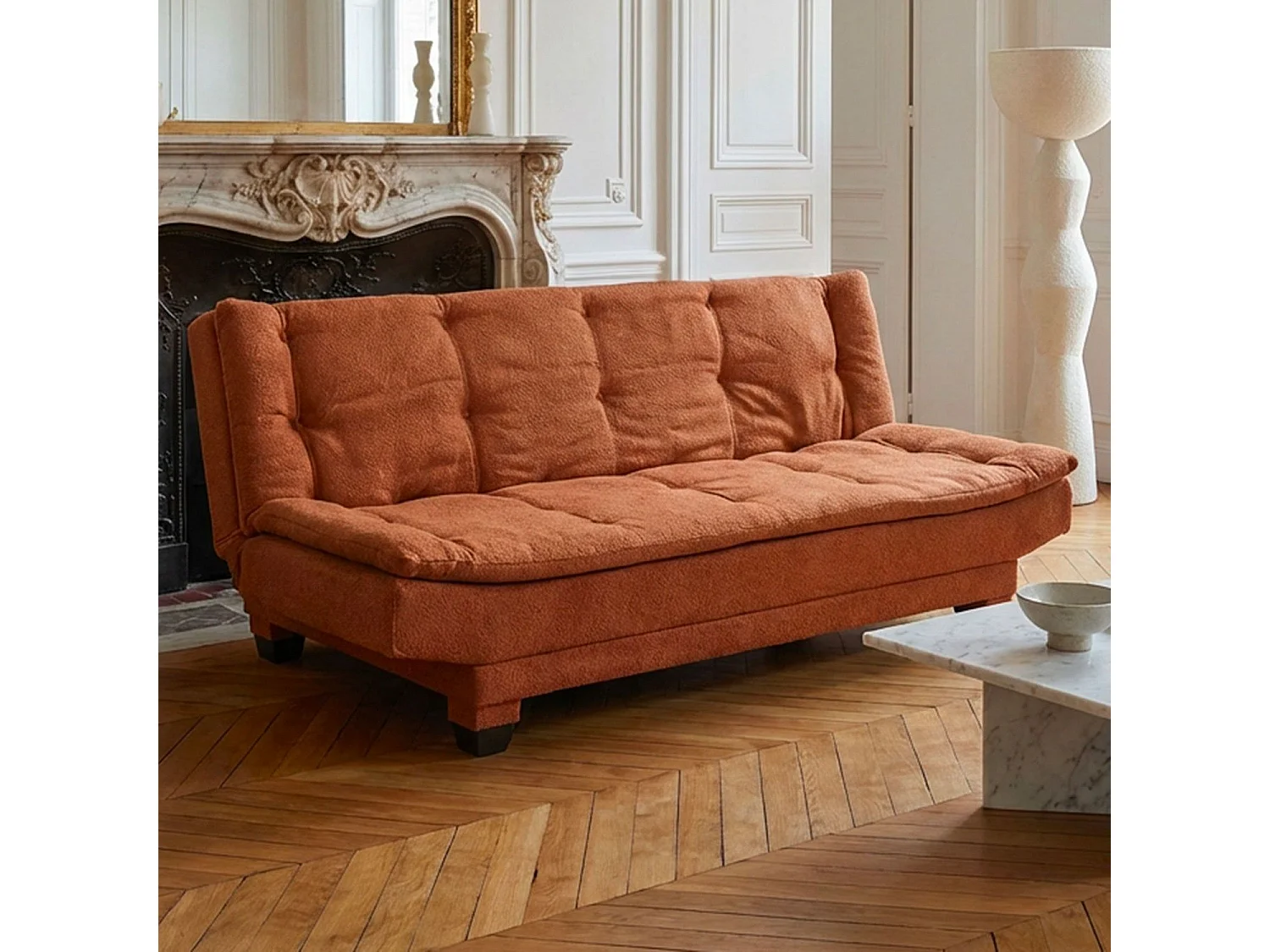 Canapé convertible 3 places Lefkada Tissu texturé Orange terracotta