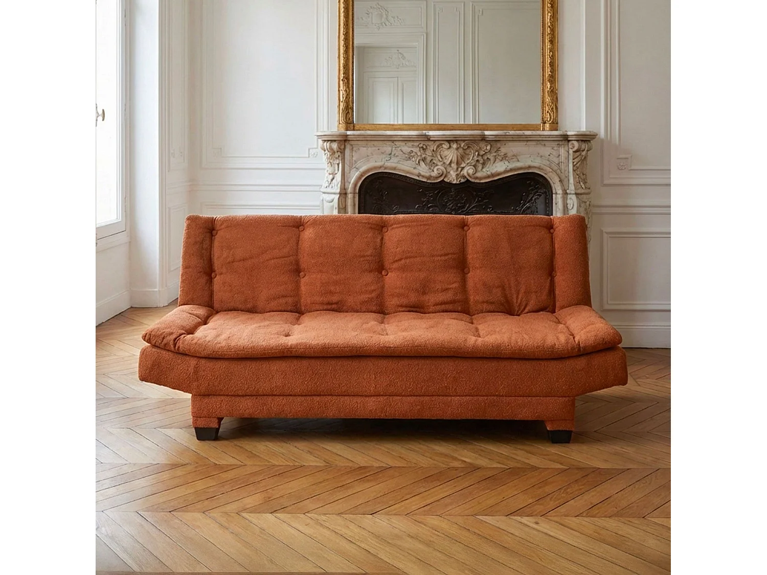 Canapé convertible 3 places Lefkada Tissu texturé Orange terracotta