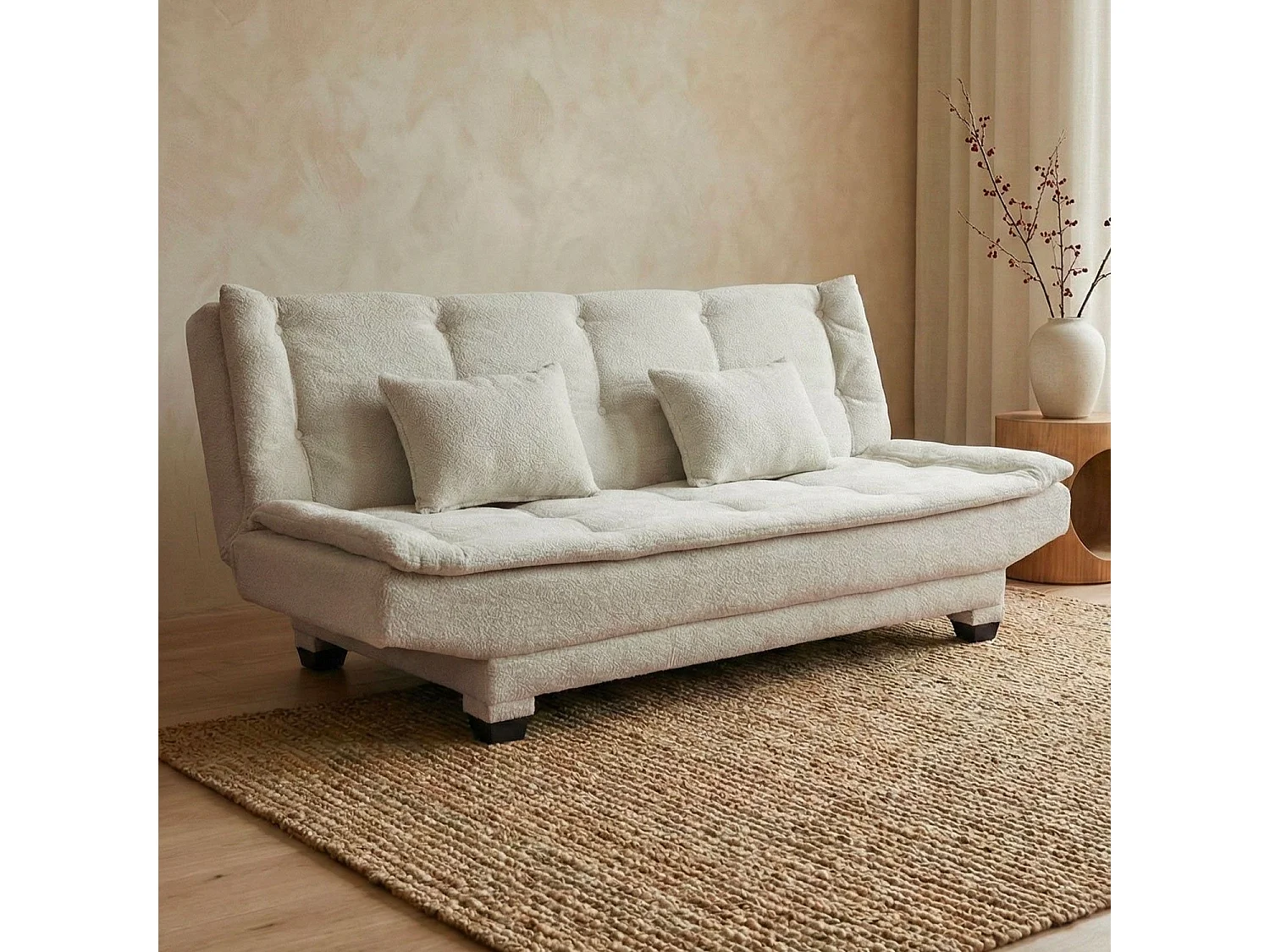 Canapé convertible 3 places Lefkada Tissu texturé Beige