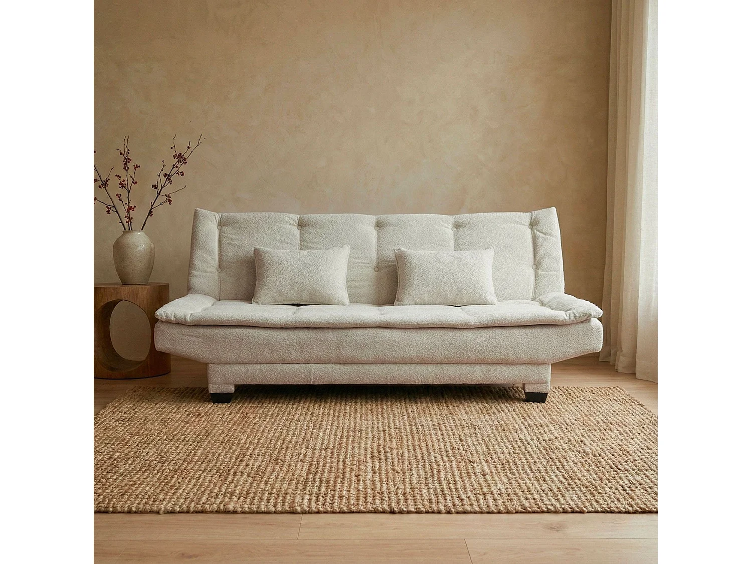 Canapé convertible 3 places Lefkada Tissu texturé Beige
