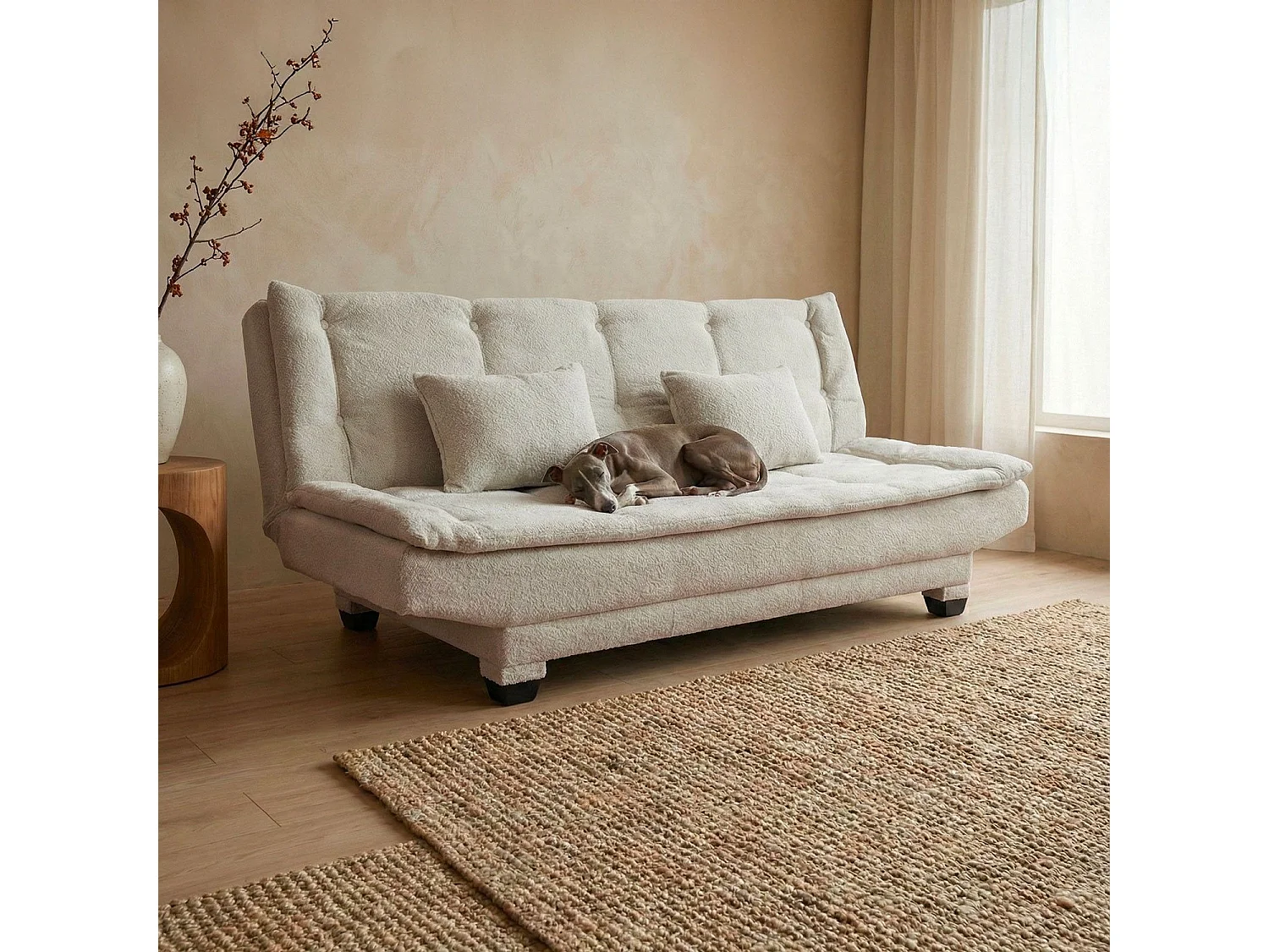 Canapé convertible 3 places Lefkada Tissu texturé Beige