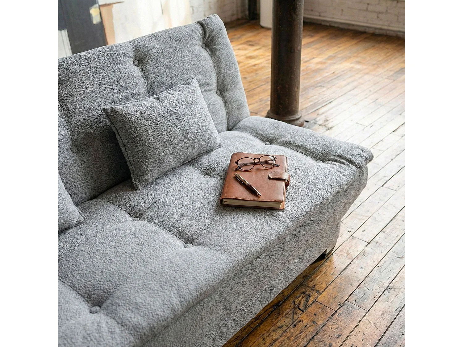 Canapé convertible 3 places Lefkada Tissu texturé Gris