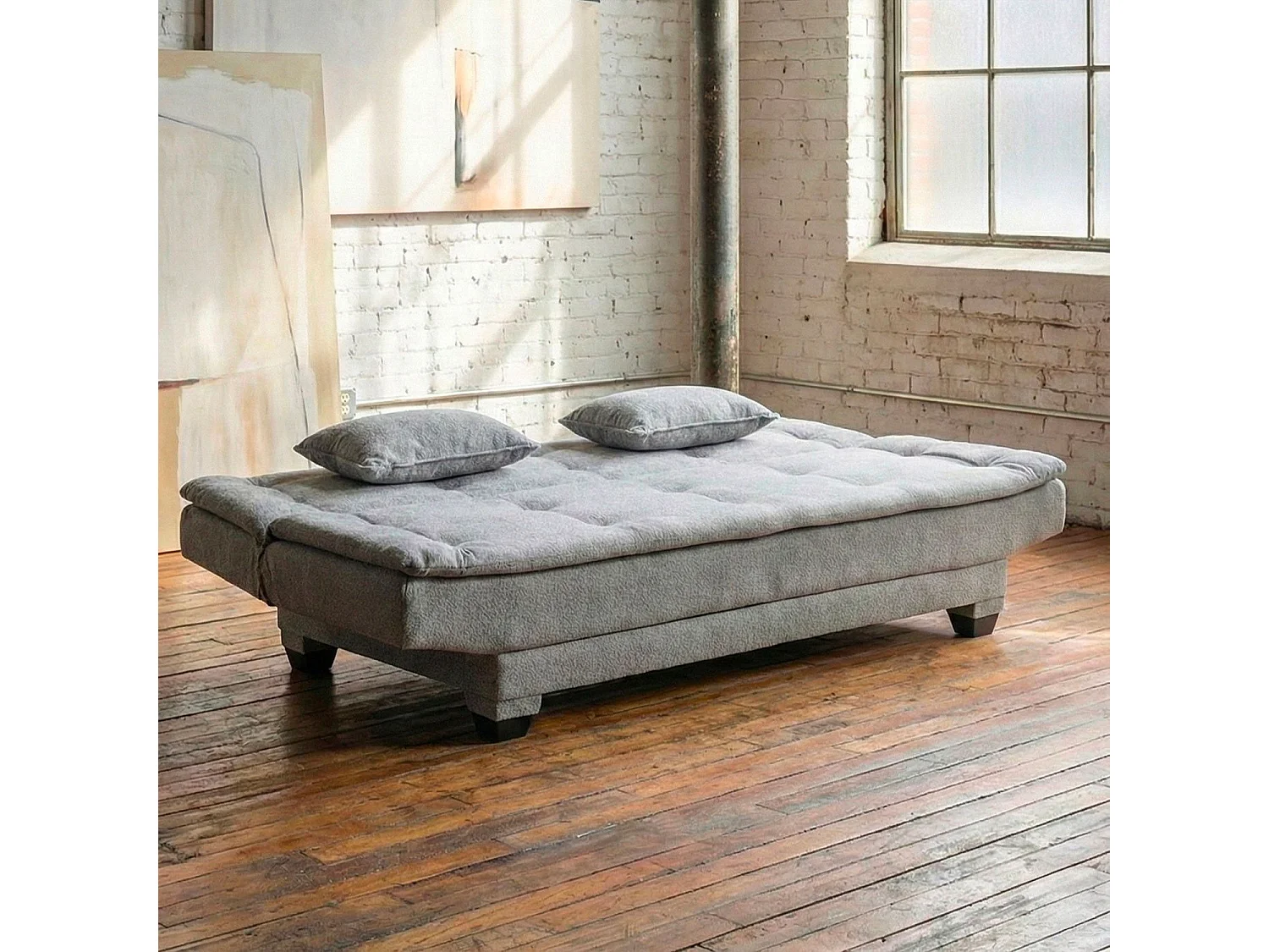 Canapé convertible 3 places Lefkada Tissu texturé Gris