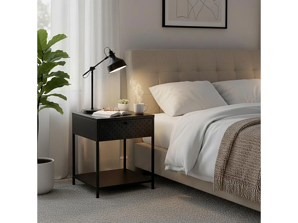 Table de Chevet 1 Tiroir "Boston" 53cm Noir