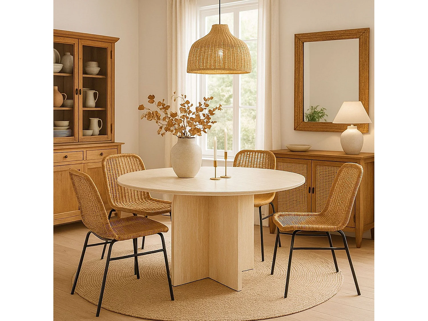 Table ronde élégante 120cm Calyptus Effet travertin Beige