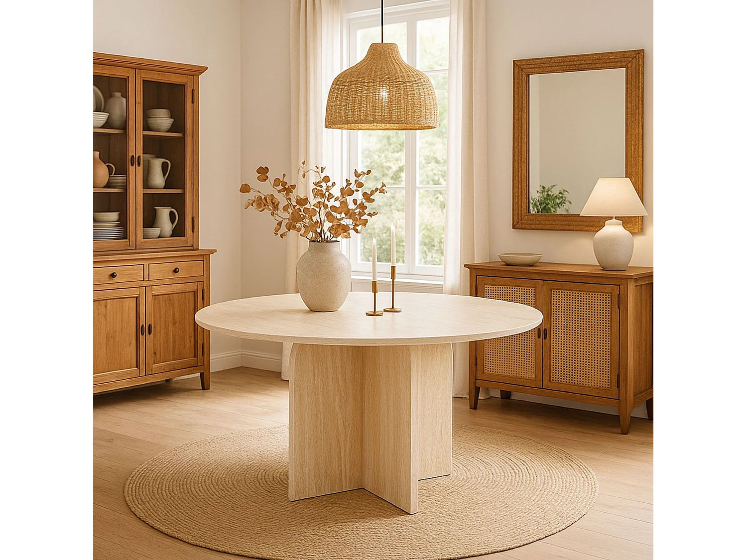 Table ronde élégante 120cm Calyptus Effet travertin Beige