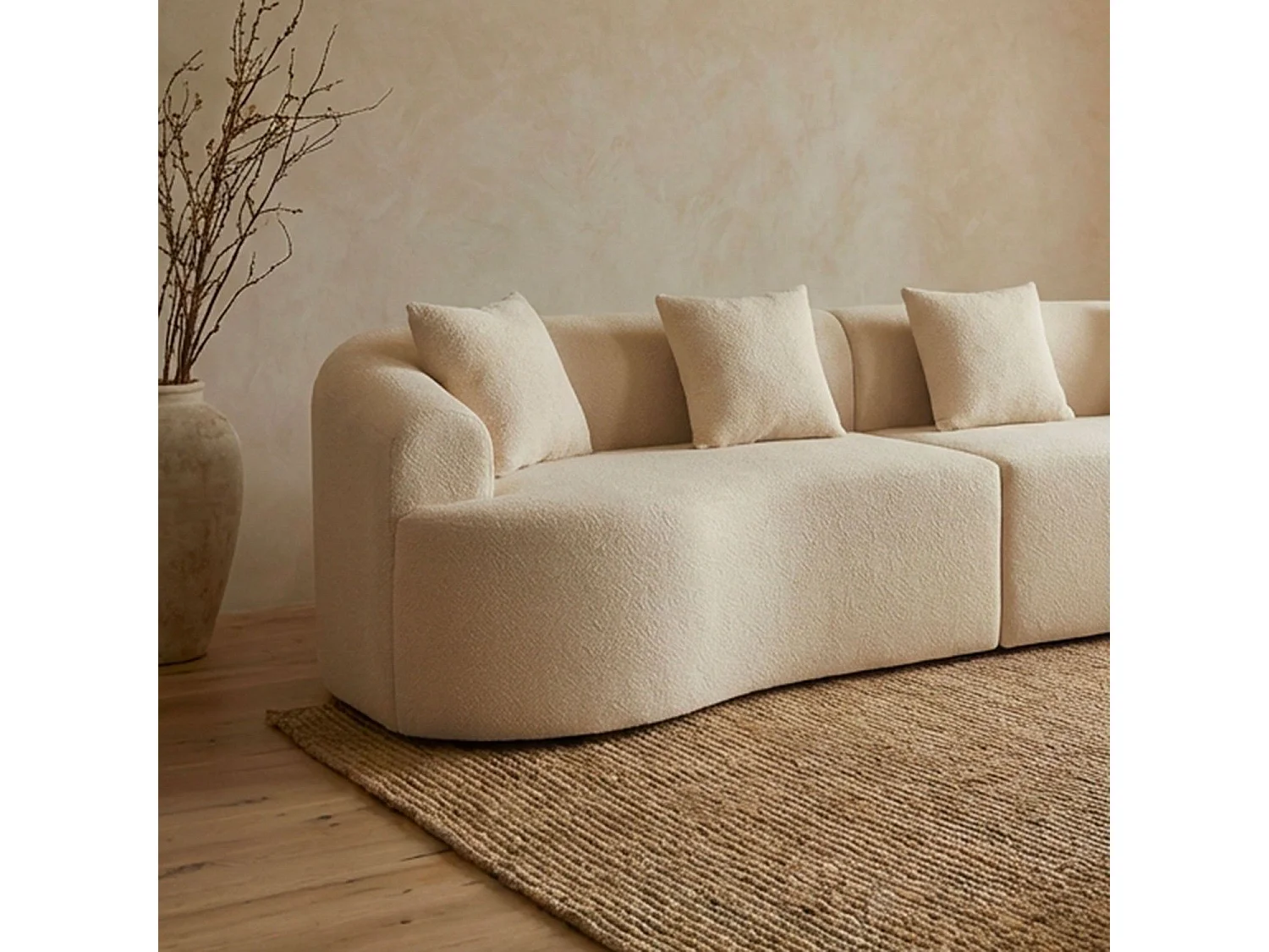 Grand canapé incurvé 5 places Harmonia Tissu teddy Beige