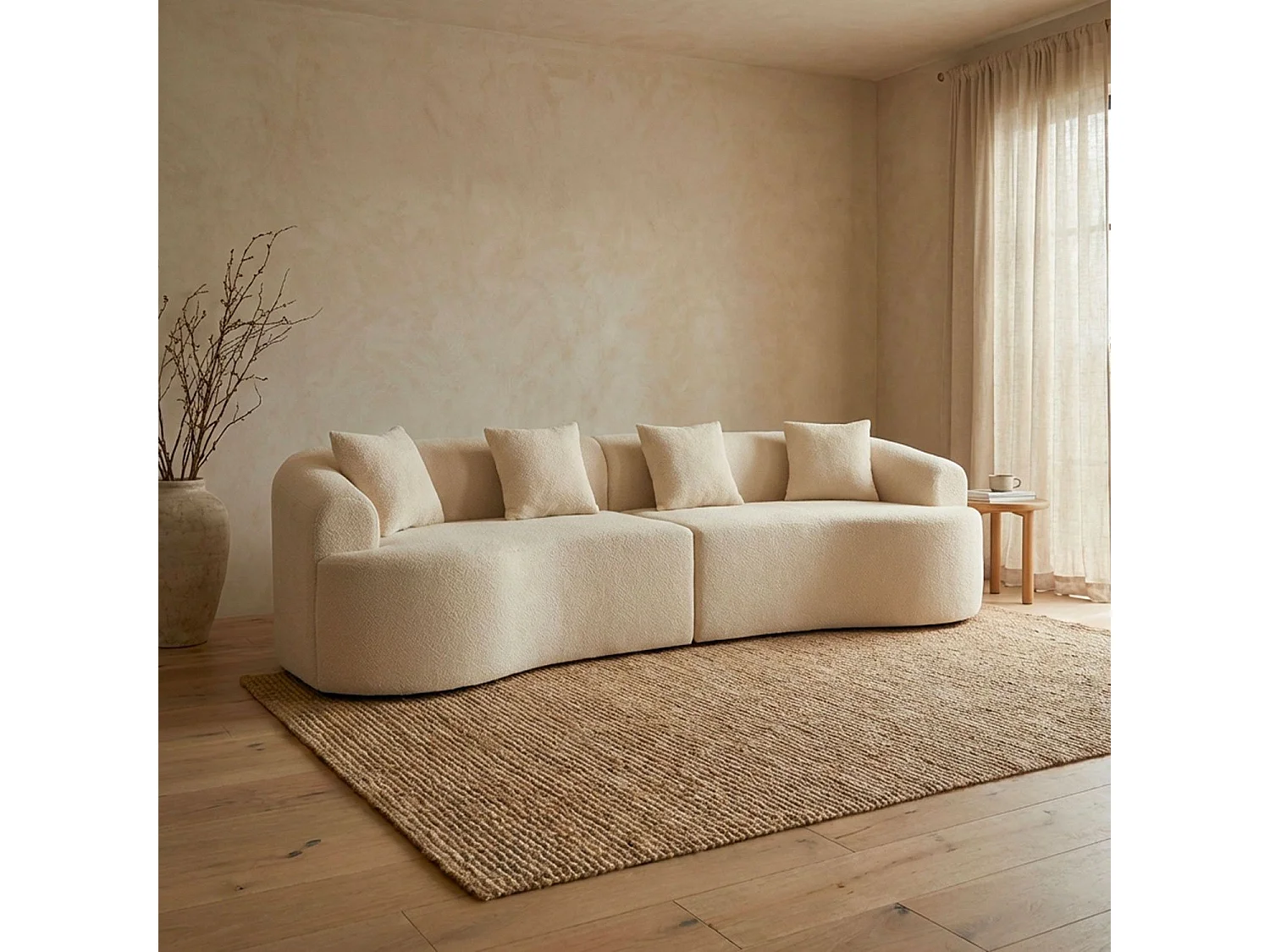 Grand canapé incurvé 5 places Harmonia Tissu teddy Beige