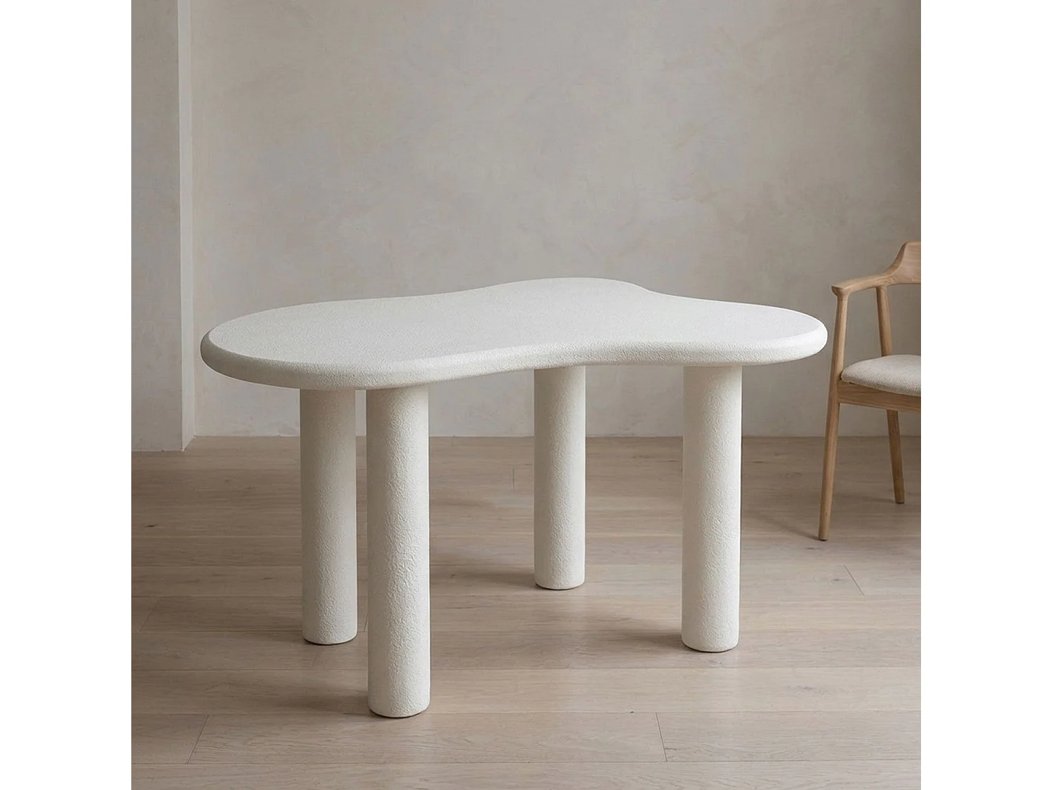 Table à manger forme nuage asymétrique L180cm VALDO Blanc minéral texturé