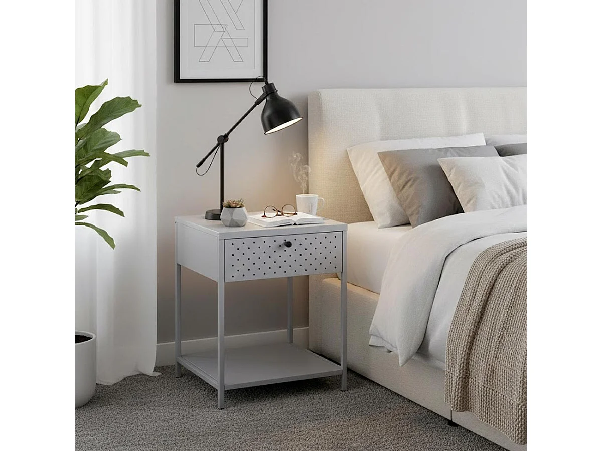 Table de Chevet 1 Tiroir "Boston" 53cm Gris