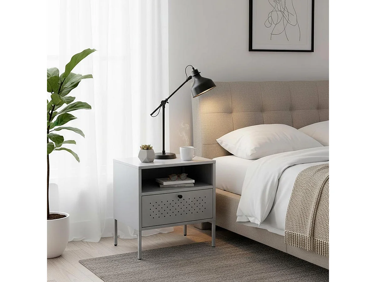 Table de Chevet 1 Tiroir "Boston" 50cm Gris