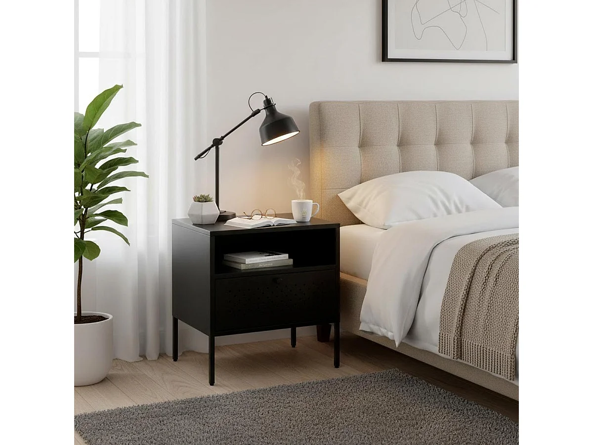 Table de Chevet 1 Tiroir "Boston" 50cm Noir