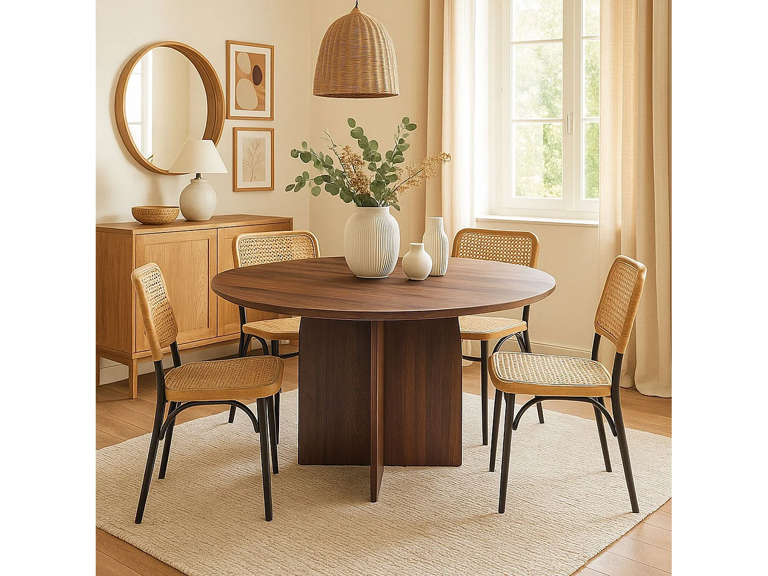 Table ronde élégante 120cm Calyptus Bois foncé