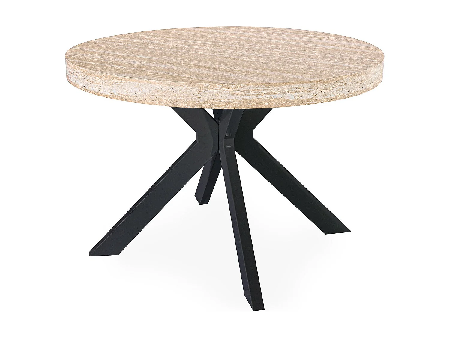 Table ronde extensible 110-260cm Myriade Effet travertin Beige et Noir