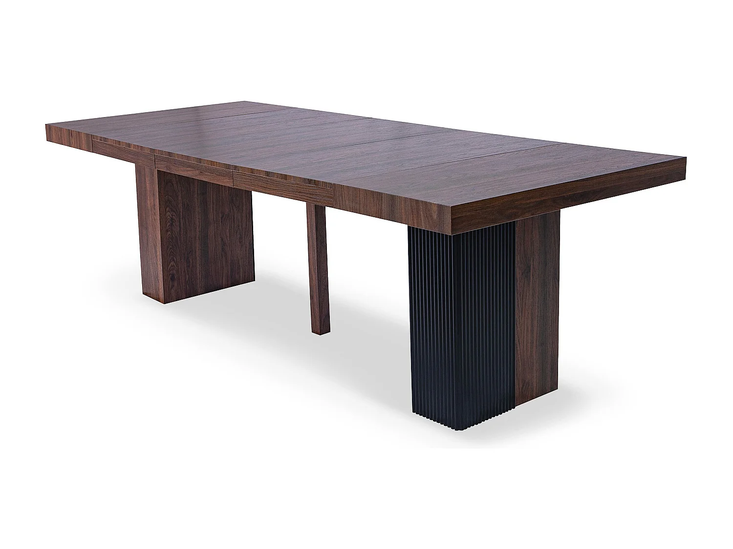 Table rectangulaire extensible Virzon 100-240cm Bois noisette et rainurage Noir