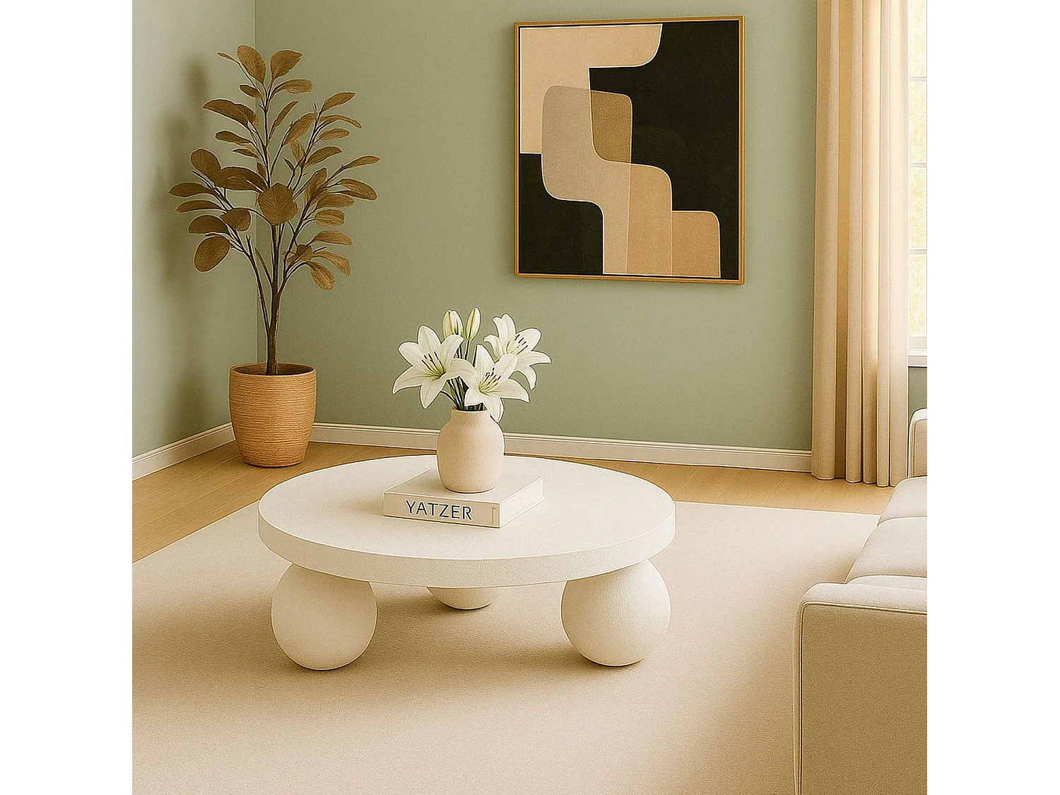 Table basse contemporaine design rond Bonnie L100cm texture minérale Blanc