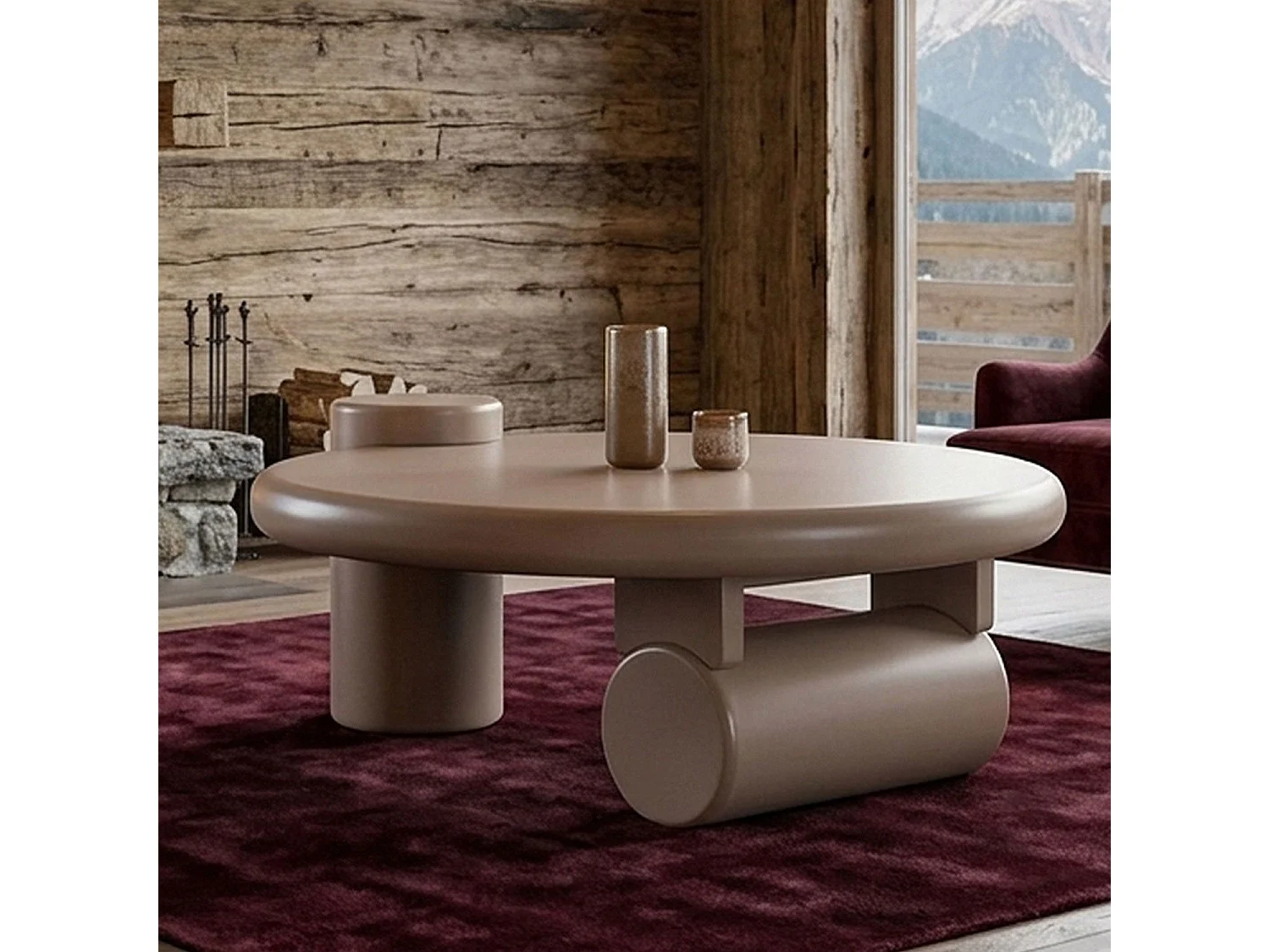 Table basse ronde asymétrique 100cm Yang Taupe
