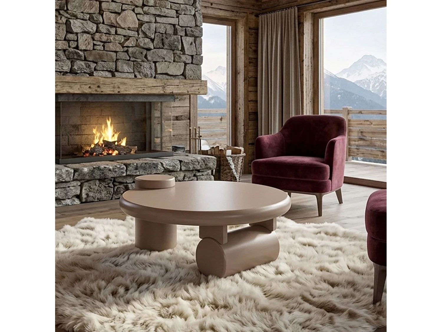Table basse ronde asymétrique 100cm Yang Taupe