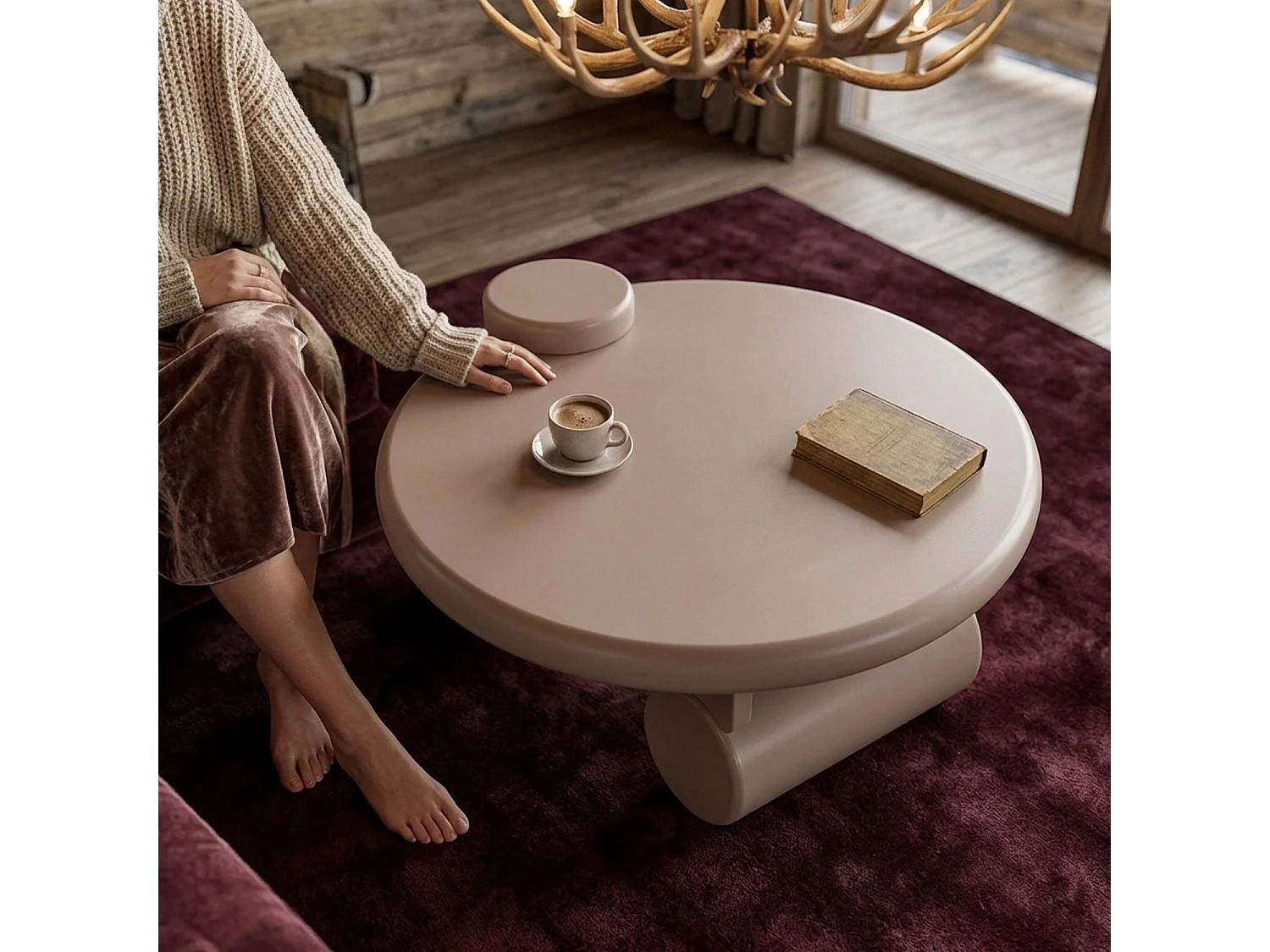 Table basse ronde asymétrique 100cm Yang Taupe