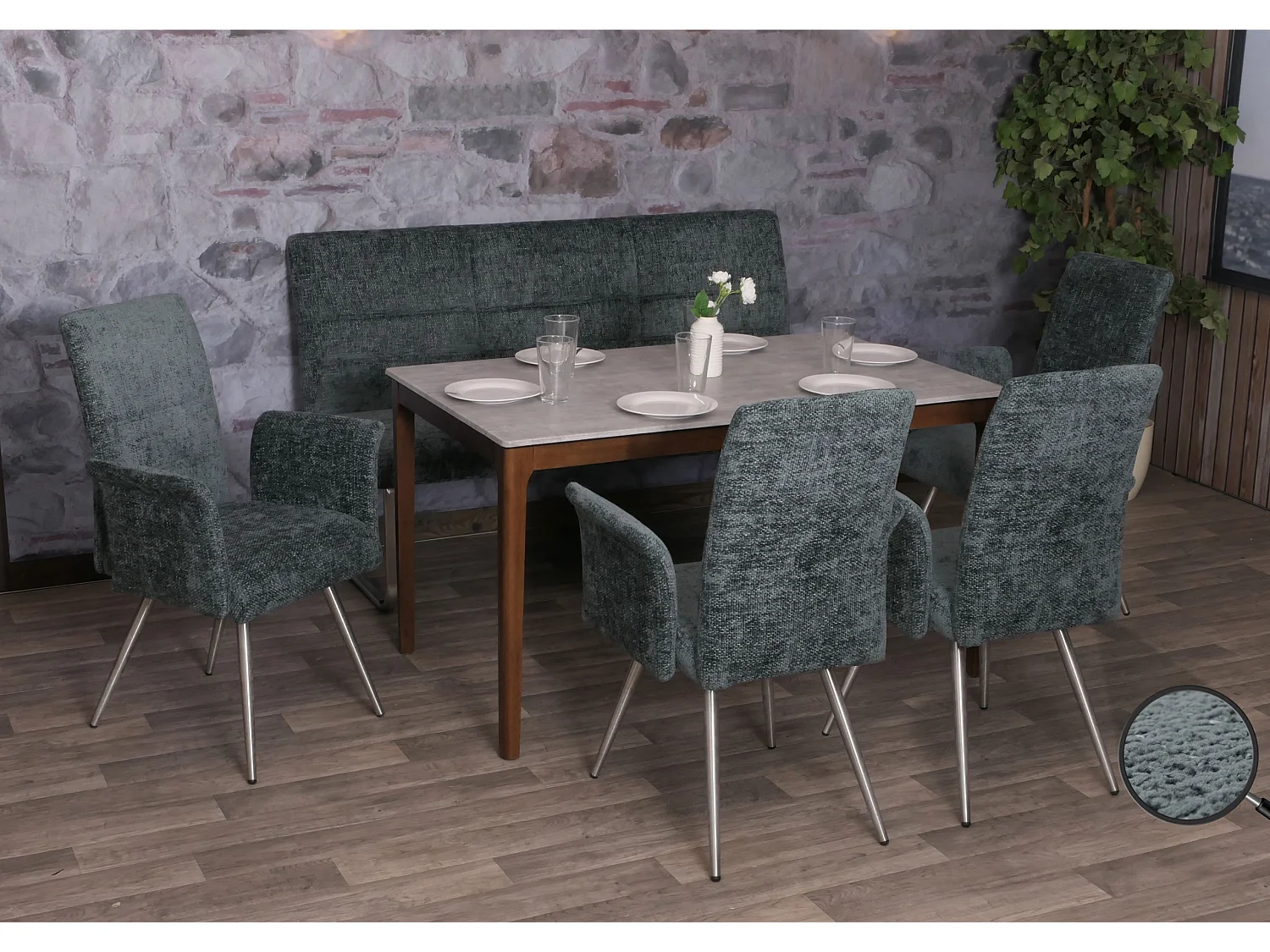 Ensemble de salle à manger MCW-G55 (5 pièces),  bleu-vert