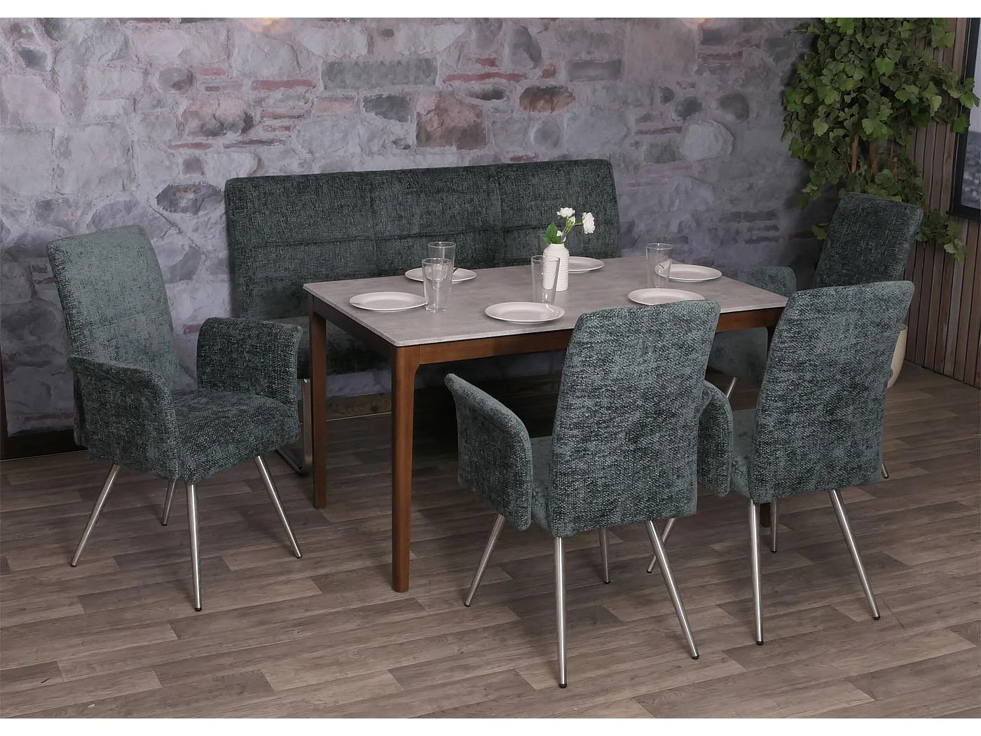 Ensemble de salle à manger MCW-G55 (5 pièces),  bleu-vert