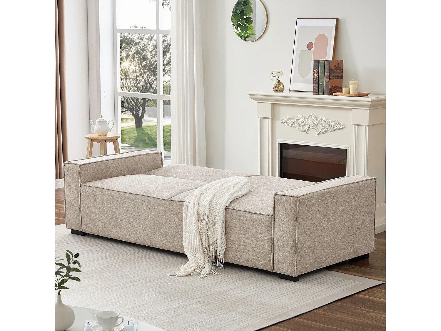 Canapé convertible clic-clac 3 places Pikado Tissu effet lin Taupe clair