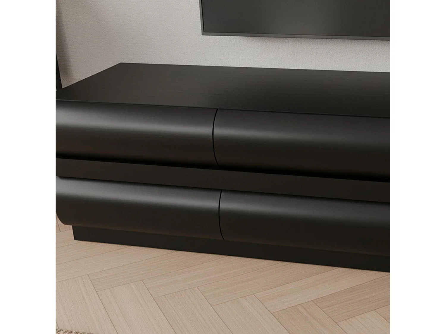 Meuble tv 8 tiroirs arrondis Mezade Bois Noir