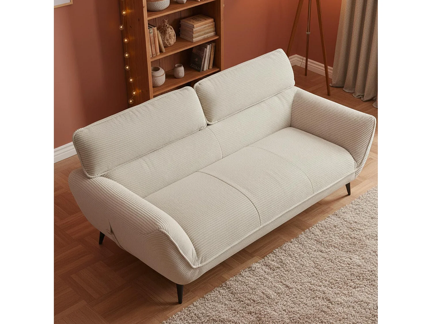 Canapé 3 places moderne avec dossier réglable Ghislain Velours côtelé Crème