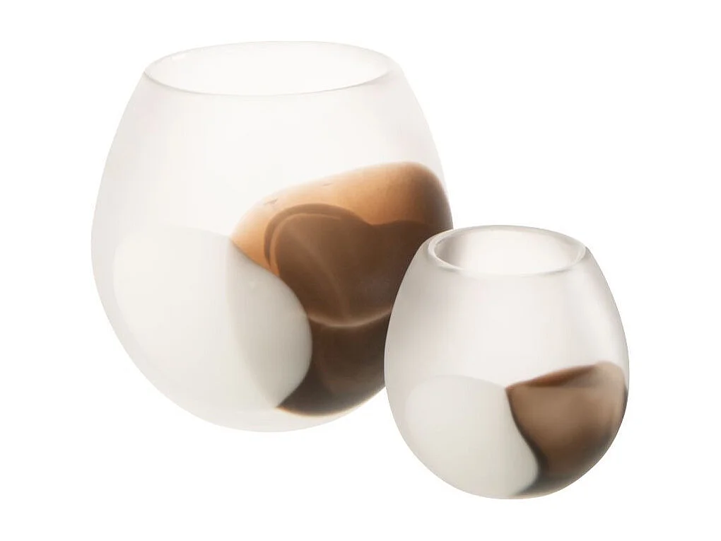 Photophore en Verre "Amos" 14cm Blanc & Marron