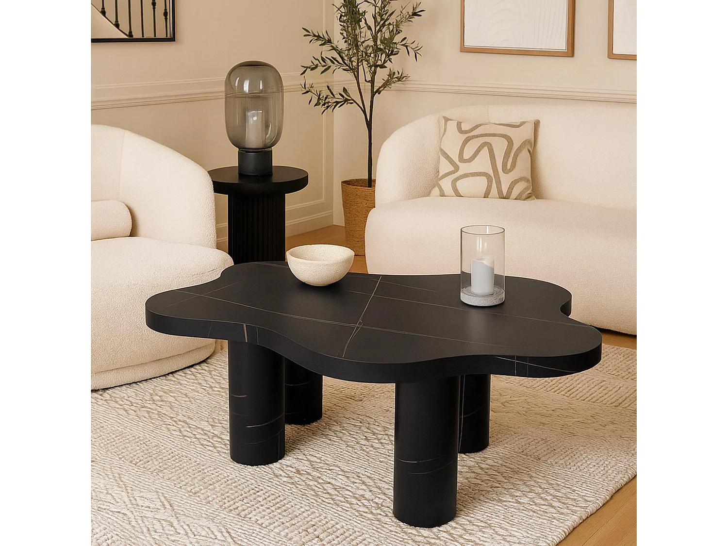 Table basse forme nuage 69x100cm Lagoon Effet Marbre Noir