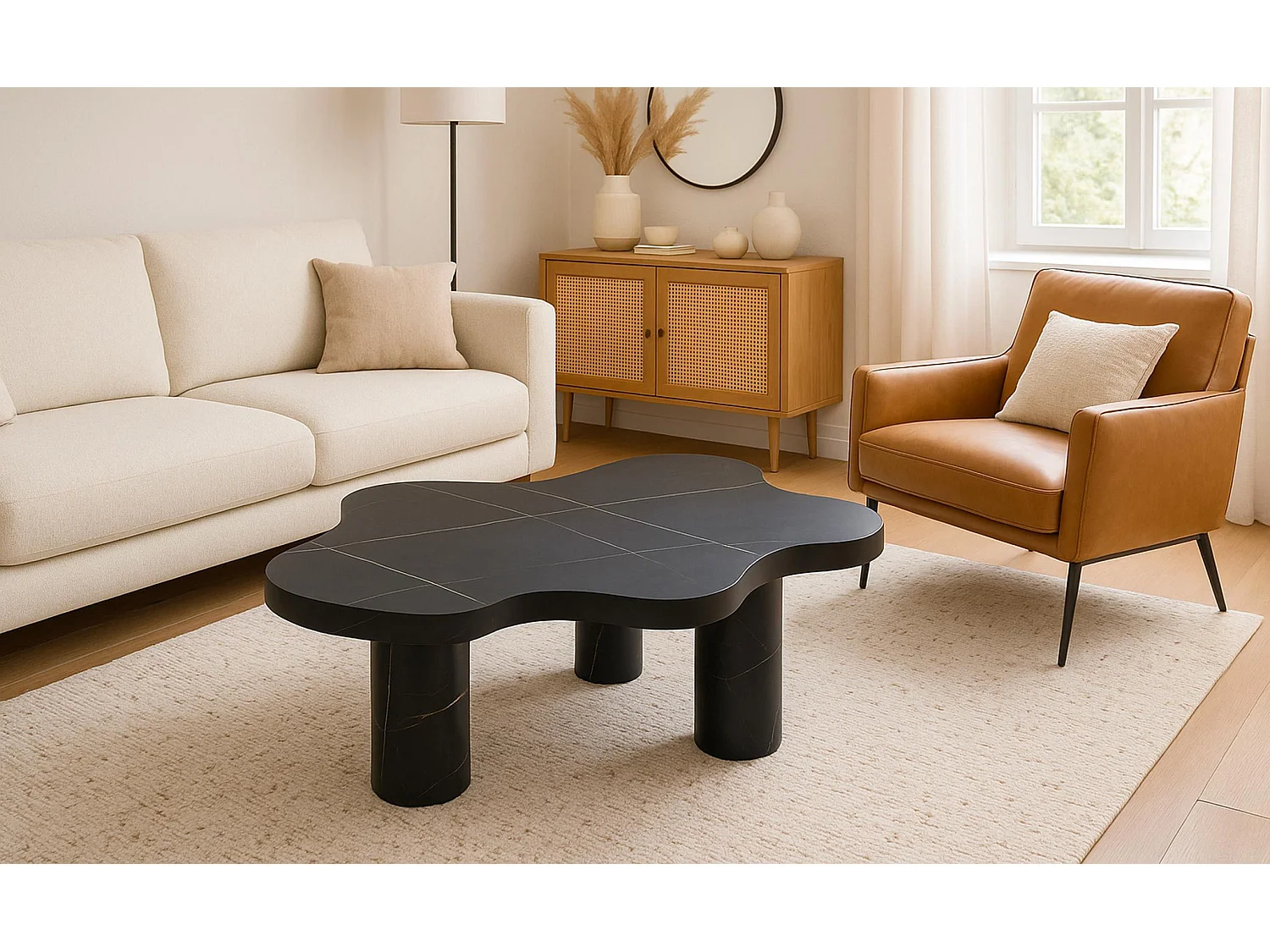 Table basse forme nuage 69x100cm Lagoon Effet Marbre Noir
