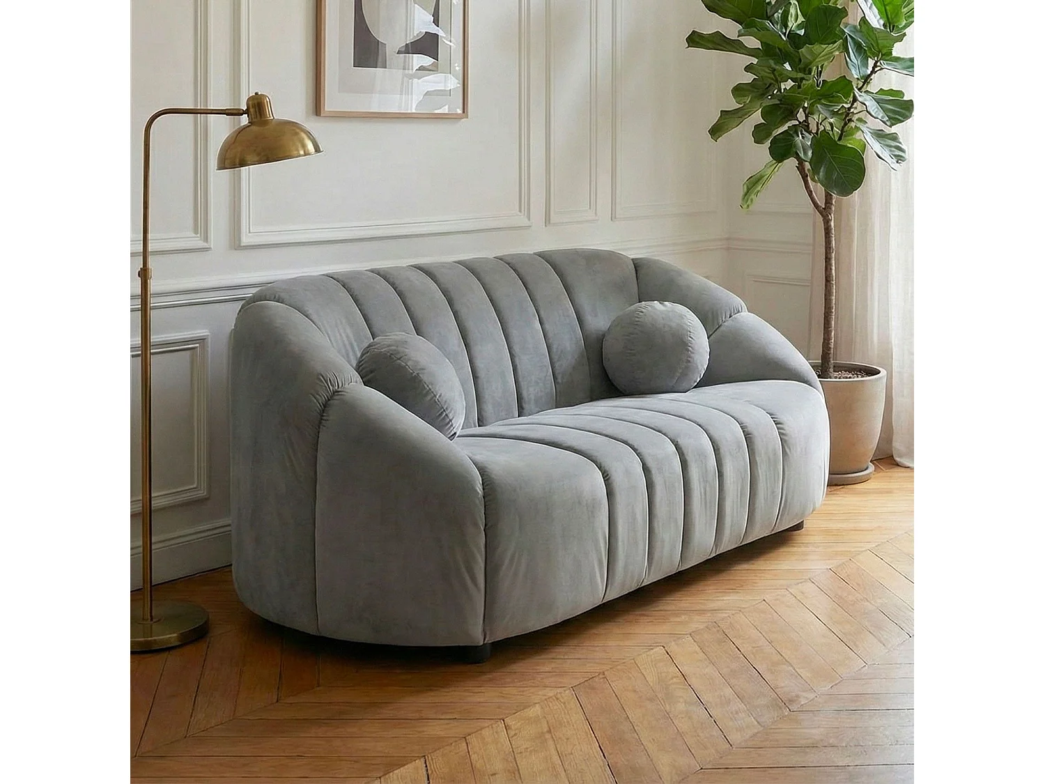 Canapé 2 places design Sidonie Velours Gris