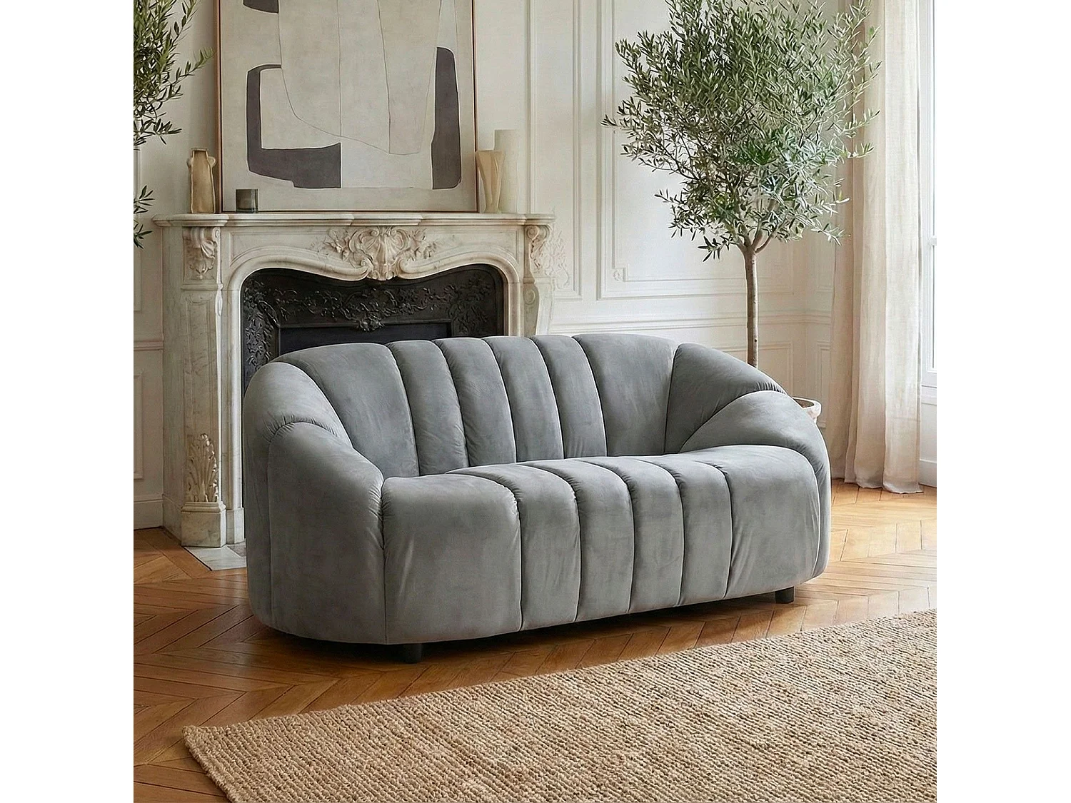 Canapé 2 places design Sidonie Velours Gris