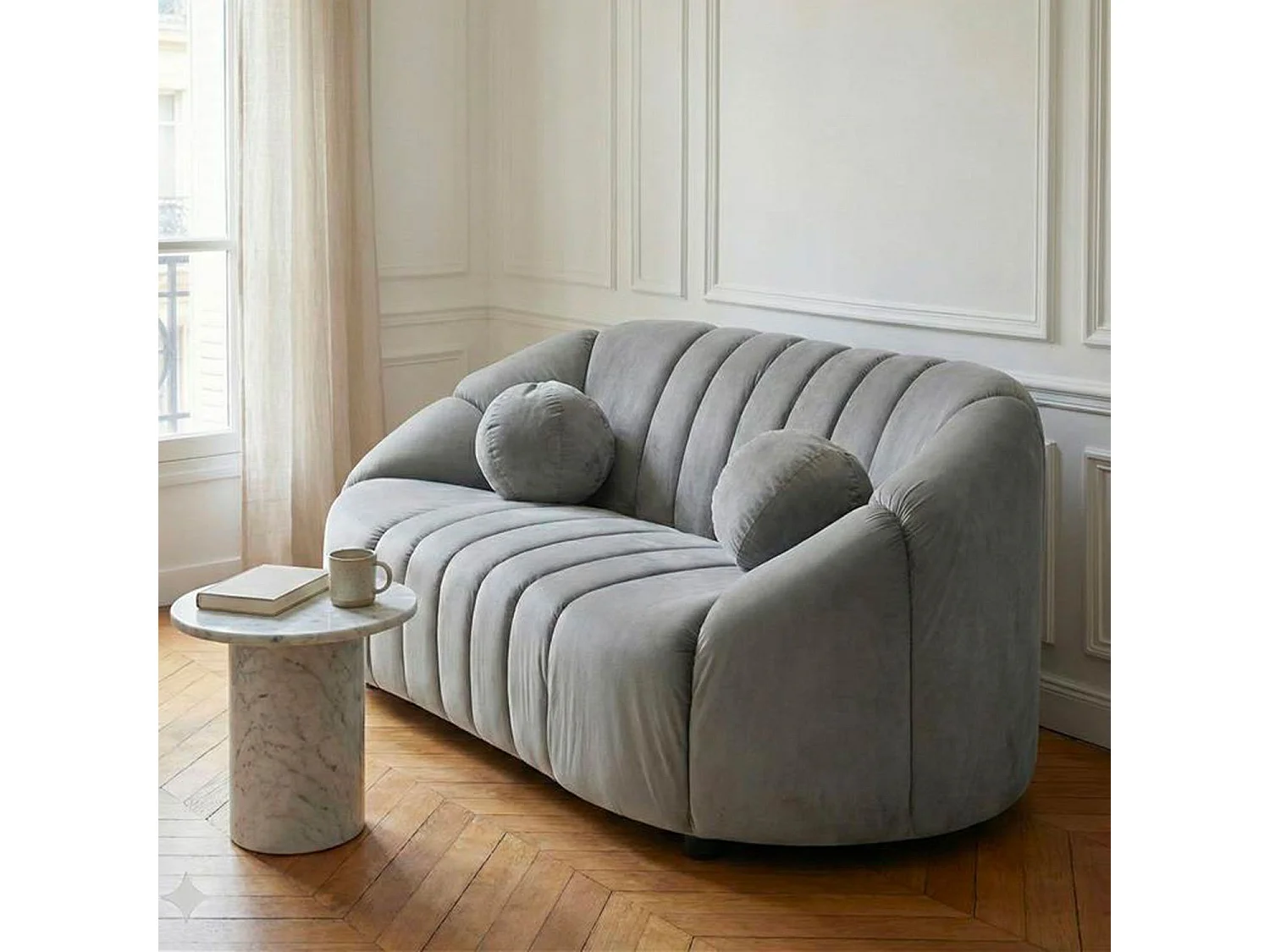 Canapé 2 places design Sidonie Velours Gris
