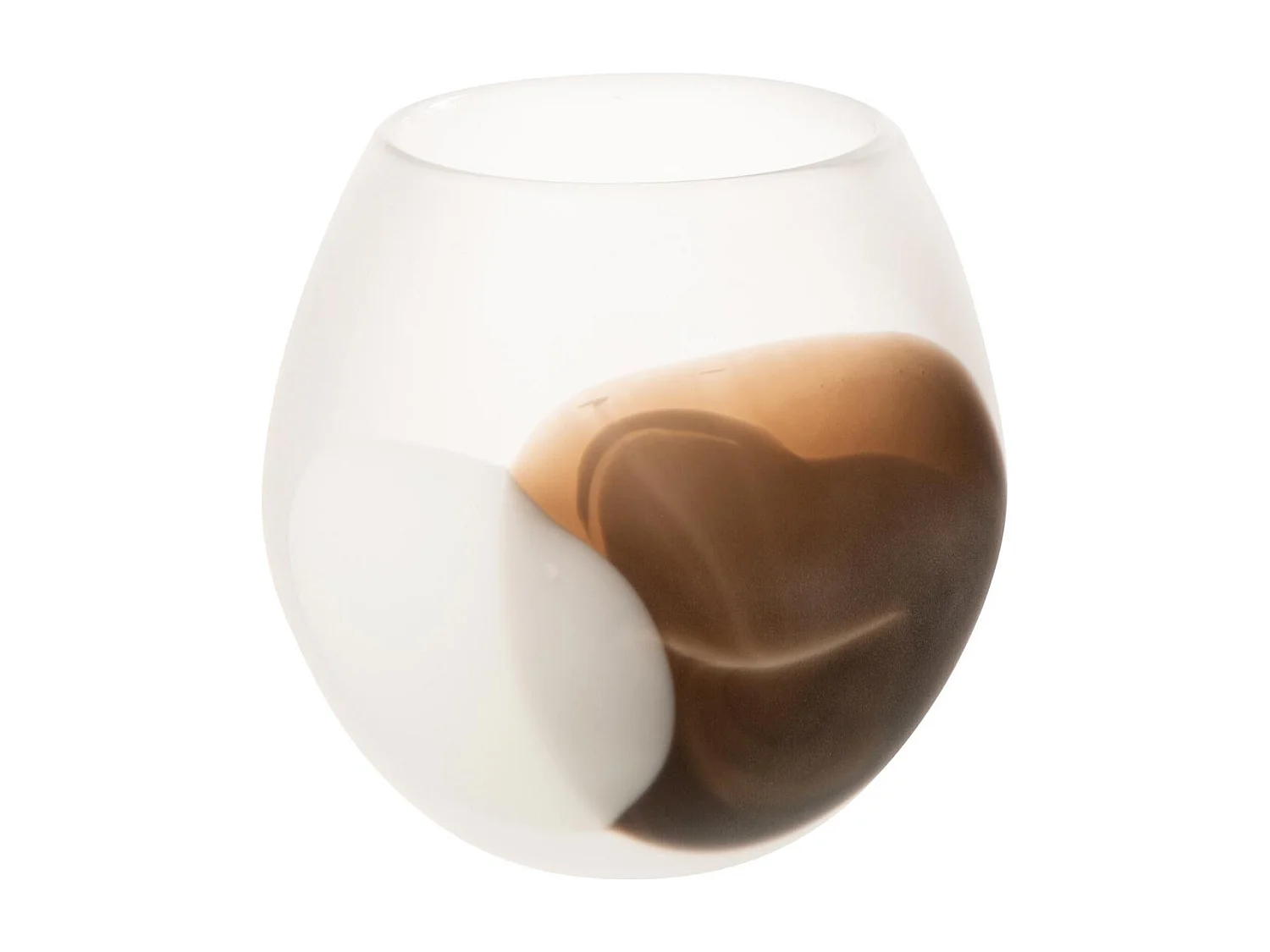 Photophore en Verre "Amos" 22cm Blanc & Marron